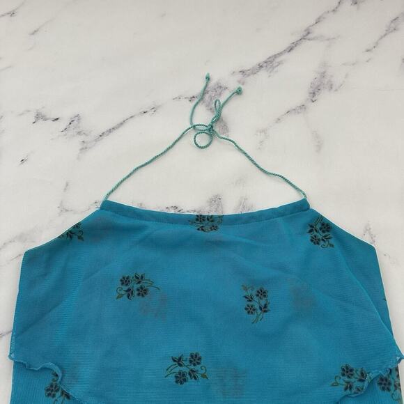 Hourglass Womens Vintage Y2k Halter Dress Size M Blue Paisley Mesh Boho - Picture 2 of 10